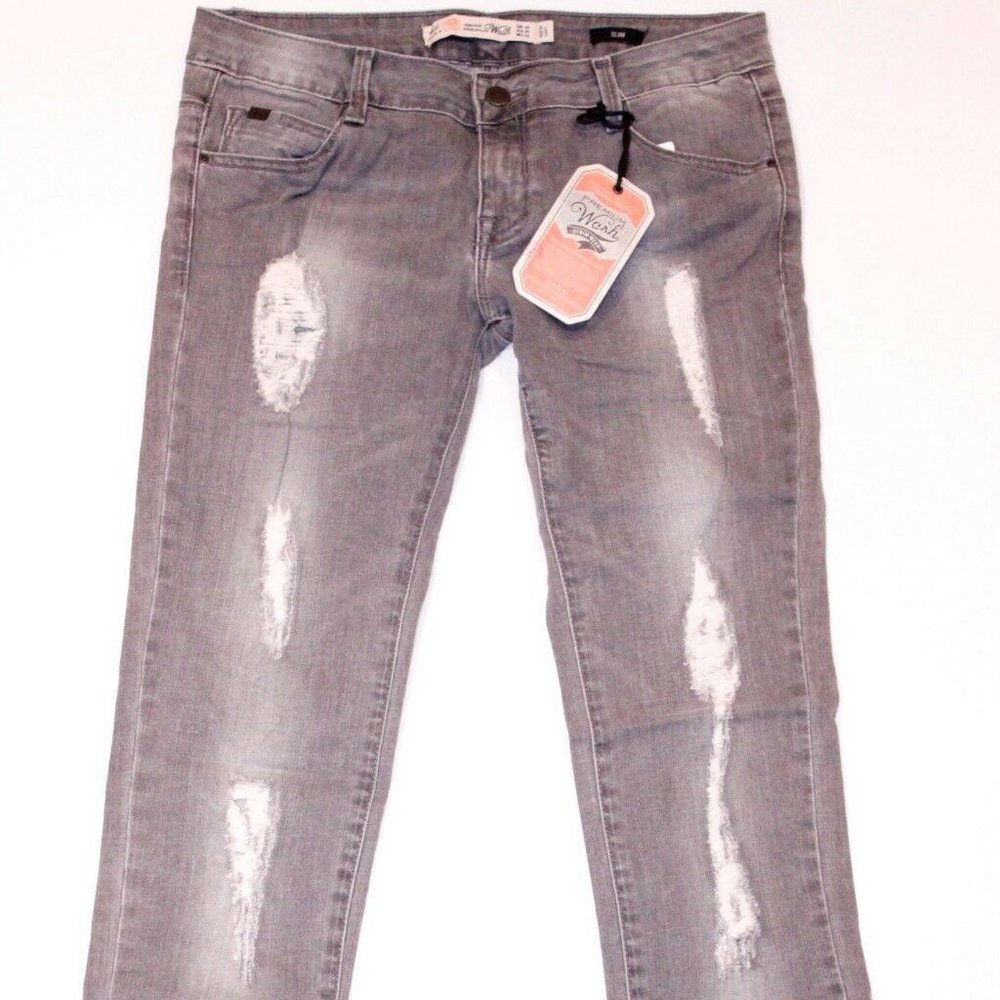 ZARA TRF Premium Wash DENIM Wear JEANS Grey TORN